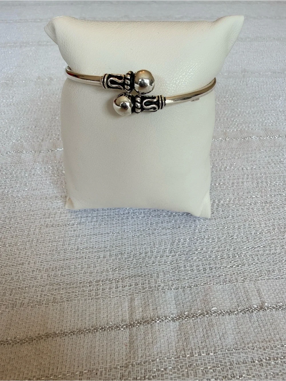 Sterling Silver 950 Hinged Bangle Bracelet with Decorative Bead Accents